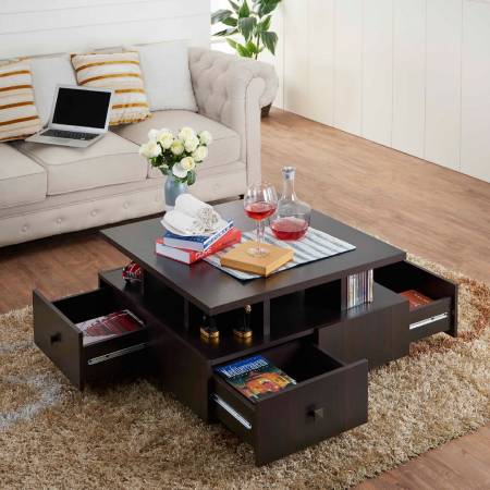 Square Four Sides Drawers Coffee Table | Handcrafted Console 